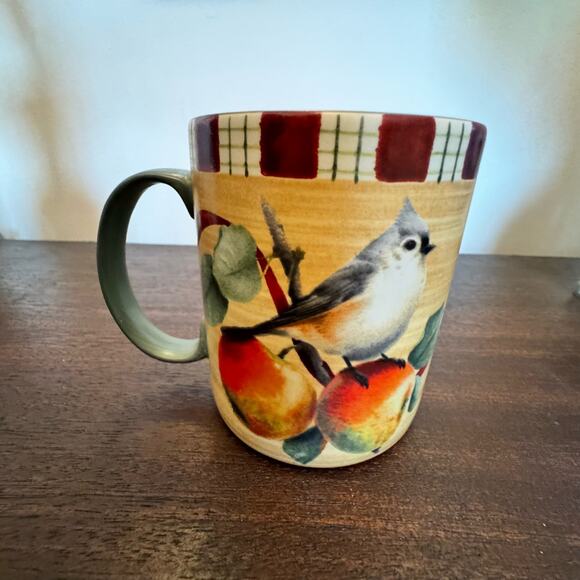 Lenox Winter Greetings Everyday Tartan Tufted Titmouse Christmas Coffee Mug - Picture 3 of 11